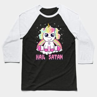 Cute Hail Satan Unicorn Rainbow Funny Satanic Pun Baseball T-Shirt